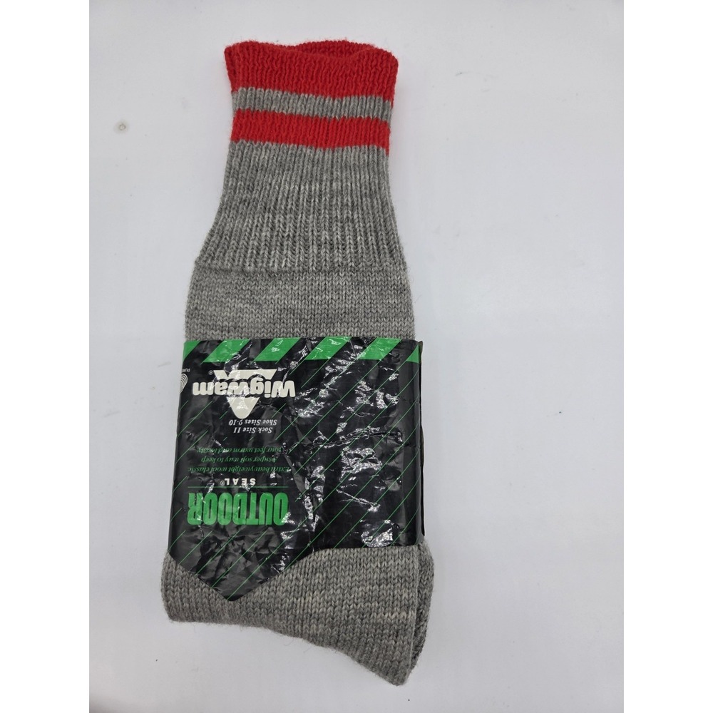 Vintage WigWam Outdoor SEAL‎ Socks 100% Worsted Wool USA Size 9-11 Grey Red KNit